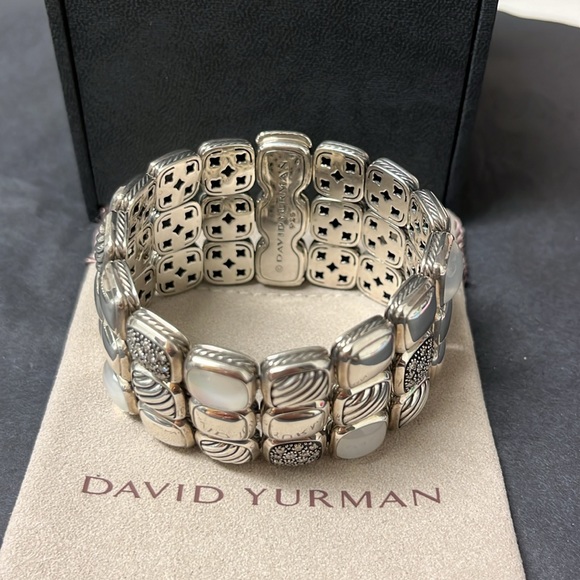 David Yurman 3 row silver diamond Mother of Pearl wide bracelet . - Picture 10 of 10